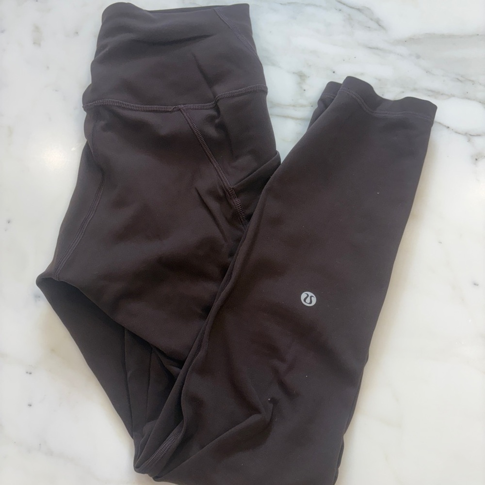 Lululemon Wunder train high-rise crop with pockets 23" dark brown